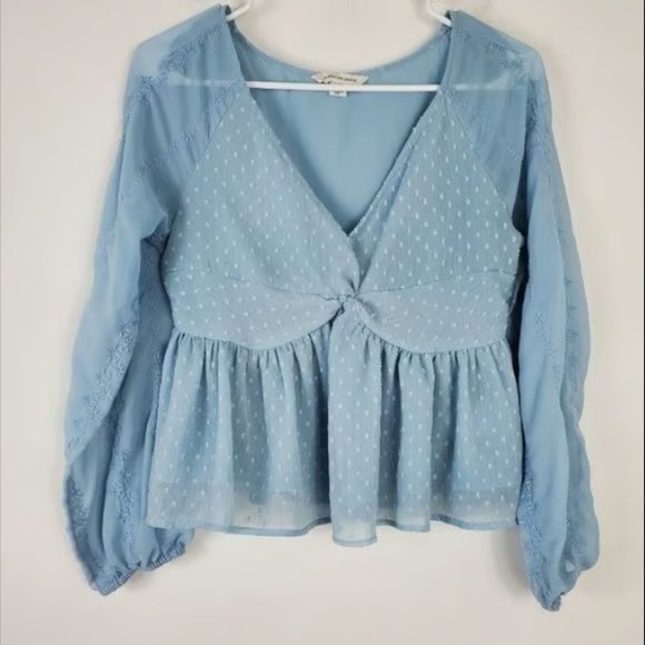 Accessories - American Eagle Baby Blue Crop Top Womens Size S Sheer Balloon Sleeve Fairy